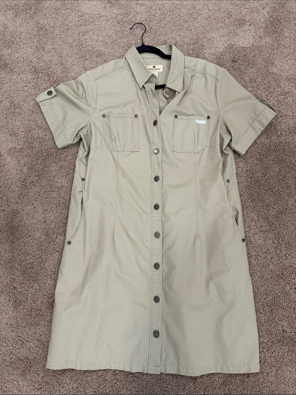 Woolrich Women’s Short-Sleeve Button-Front Dress in Khaki